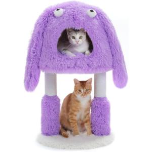 imagePAWZ Road CartoonThemed Cat Tree 2 in 1 Modern Cat Tree Tower with 2 Large Cat Condos 3Level Robot Artistic Modeling Cat Furniture Tree for Indoor Cats 43quot BluePurple