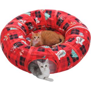 imagePAWZ Road Cat Tunnel Red Cat Donut Tunnel Collapsible Cat Tunnel Tube Dia38 inches with Soft Mat for Indoor Cats Rabbits and Puppies RedRed