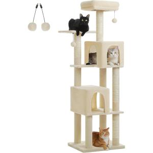 imagePAWZ Road Tall Cat Tower 70 Inch Cat Tree with Hammock 5 Scratching Posts 2 Condos and a Large Top Perches for Large CatsBeige