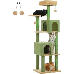 imagePAWZ Road Tall Cat Tower 70 Inch Cat Tree with Hammock 5 Scratching Posts 2 Condos and a Large Top Perches for Large CatsCactus Green
