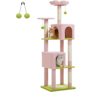 imagePAWZ Road Tall Cat Tower 70 Inch Cat Tree with Hammock 5 Scratching Posts 2 Condos and a Large Top Perches for Large CatsPink