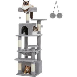 imagePAWZ Road Heavy Duty Cat Tree for Large Cats 81 Inches Tall Cat Tower with 2 Perches 2 Condos and Spacious Hammock XL Extra Large Condo with 7 Scratching Posts for 20lb Adult CatsGrayGray
