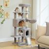 imagePAWZ Road Cat Tree 516 Inches Cat Tower with Dual Condos Spacious Perch Cozy Basket and SisalCovered Scratching Posts for Indoor Cats BeigeGray