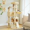 imagePAWZ Road Cat Tree 516 Inches Cat Tower with Dual Condos Spacious Perch Cozy Basket and SisalCovered Scratching Posts for Indoor Cats BeigeBeige