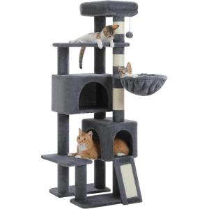 imagePAWZ Road Cat Tree 516 Inches Cat Tower with Dual Condos Spacious Perch Cozy Basket and SisalCovered Scratching Posts for Indoor Cats BeigeDark Gray
