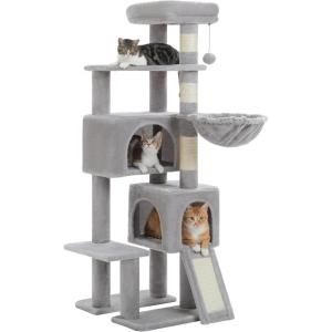imagePAWZ Road Cat Tree 516 Inches Cat Tower with Dual Condos Spacious Perch Cozy Basket and SisalCovered Scratching Posts for Indoor Cats BeigeGray