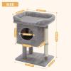 imagePAWZ Road Cat Tree for Indoor Cats 26 Inches Cat Tower with Large Perch Private Condo Small Cat Condo with Spring Ball ampamp 2 Scratching Posts for CatsGrayCat Post with Condo