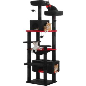 imagePAWZ Road Christmas Cat Tree 72 Inches Tall Cat Tower with 2 Perches 2 Condos and Spacious Hammock Attractive Cat House with Xmas Tree Scratcher 7 Scratching Posts for Large CatsBlack