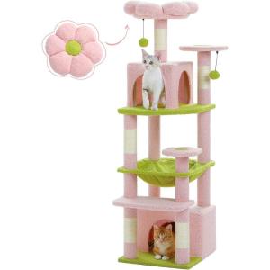 imagePAWZ Road Christmas Cat Tree 72 Inches Tall Cat Tower with 2 Perches 2 Condos and Spacious Hammock Attractive Cat House with Xmas Tree Scratcher 7 Scratching Posts for Large CatsPink