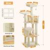 imagePAWZ Road 38quot MultiLevel Cactus Cat Tree with Scratching Posts Cozy Condo and Hammock  Stylish Cat Tower for Indoor CatsBeige