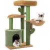 imagePAWZ Road 38quot MultiLevel Cactus Cat Tree with Scratching Posts Cozy Condo and Hammock  Stylish Cat Tower for Indoor CatsCactus Green