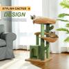 imagePAWZ Road 38quot MultiLevel Cactus Cat Tree with Scratching Posts Cozy Condo and Hammock  Stylish Cat Tower for Indoor CatsCactus Green