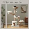 imagePAWZ Road Cat Tree for Indoor Cats Large Adults 59 Inches Modern Cat Tower with 3 Large Baskets Natural Solid Wood Luxury Condo and Hammock Modern Furniture for Big Cats BrownWhite