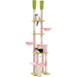 imageFloor to Ceiling Cat Tree Height 85112 Inches Adjustable Tall Cat Tower 7 Tiers Activity Climbing Tower Large Cat Tree with Cozy Hammocks 5 Platforms and Scratching Posts for Indoor CatsBeigePink