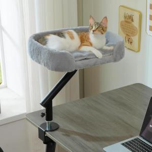 imagePAWZ Road Cat Desk Bed for Indoor Cats Cat Bed for Desk Supports Up to 50 lbs 360 Rotation ampamp Adjustable Nest Desktop Attachment Cats Hammock for Table GrayGray