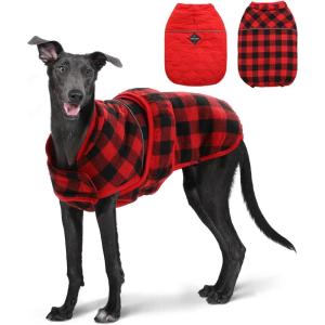imagePAWZ Road Dog Winter Coat with 5 Layers Warm Material Reversible Dog Clothes with 2 Sides Dog Jacket Outdoor Water Repellent Green Plaid 2XLRed Plaid