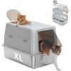 imagePAWZ Road Stainless Steel Cat Litter Box XL Extra Large Enclosed Litter Box with NonSticky Metal Pan 16quot High Sidesampamp AntiLeakage with Scoop Front ampamp Top Dual Entry for Big Cats GrayGray