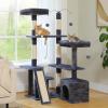 imagePAWZ Road 54 Inch Cat Tree with Condo ampamp MultiLevel Platforms Sisal Scratching Posts ampamp Pad and Hanging Balls for Indoor CatsDark Drey