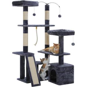imagePAWZ Road 54 Inch Cat Tree with Condo ampamp MultiLevel Platforms Sisal Scratching Posts ampamp Pad and Hanging Balls for Indoor CatsDark Drey