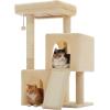 image:imagePAWZ Road Cat Tree 35 Inches Cat Tower with Dual Condos for Adult CatsEnlarged Top Perch Scratching PostsampPad for Indoor CatsGrayBeige