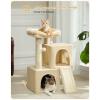 image:imagePAWZ Road Cat Tree 35 Inches Cat Tower with Dual Condos for Adult CatsEnlarged Top Perch Scratching PostsampPad for Indoor CatsGrayBeige