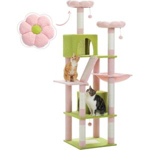 image:imagePAWZ Road 70 Inch Cat Tower Pink Cat Tree with 2 Cozy Condos 2 Plush Perch Large Basket 2 Scraching Pad amp 6 Scraching Posts for Indoor Cats Large Adult