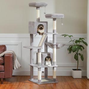 image:imagePAWZ Road 70 Inch Cat Tower Tall Cat Tree with 2 Cozy Condos 2 Plush Perch Large Basket 2 Scraching Pad amp 6 Scraching Posts for Indoor Cats Large Adult Gray