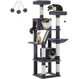 image:imagePAWZ Road 70 Inch Cat Tower Tall Cat Tree with 2 Cozy Condos 2 Plush Perch Large Basket 2 Scraching Pad amp 6 Scraching Posts for Indoor Cats Large Adult Dark Gray