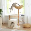 image:imagePAWZ Road Modern Cat Tree with Natural Solid Wood Scratching Post 40 Inches Cat Tower with Large Wicker BasketSpacious HammockLuxury Condo for Indoor CatsBrownWhite