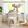 image:imagePAWZ Road Modern Cat Tree with Natural Solid Wood Scratching Post 40 Inches Cat Tower with Large Wicker BasketSpacious HammockLuxury Condo for Indoor CatsBrownWhite