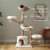 image:imagePAWZ Road Modern Cat Tree with Natural Solid Wood Scratching Post 40 Inches Cat Tower with Large Wicker BasketSpacious HammockLuxury Condo for Indoor CatsBrownWhite