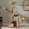 image:imagePAWZ Road Modern Cat Tree with Natural Solid Wood Scratching Post 40 Inches Cat Tower with Large Wicker BasketSpacious HammockLuxury Condo for Indoor CatsBrownBrown