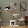 image:imagePAWZ Road Modern Cat Tree with Natural Solid Wood Scratching Post 40 Inches Cat Tower with Large Wicker BasketSpacious HammockLuxury Condo for Indoor CatsBrownWhite