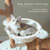image:imagePAWZ Road Modern Cat Tree with Natural Solid Wood Scratching Post 40 Inches Cat Tower with Large Wicker BasketSpacious HammockLuxury Condo for Indoor CatsBrownWhite
