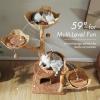 image:imagePAWZ Road Modern Cat Tree with Natural Solid Wood Scratching Post 40 Inches Cat Tower with Large Wicker BasketSpacious HammockLuxury Condo for Indoor CatsBrownBrown