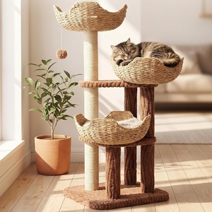image:image437 Inch Modern Cat Tree for Indoor Cats 3 Handwoven Rattan Baskets with Thick Cushions MultiLevel Cat Tower with Sisal Scratching Posts amp Hanging Toys for Large CatsBrownBrown