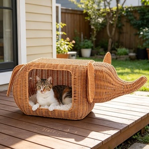 image:imagePAWZ Road Elephant Wicker Cat Bed IndoorampOutdoor Handwoven PE Rattan Cat Condo with Removable Cushion Breathable Waterproof Pet House Furniture for Indoor CatsElephant