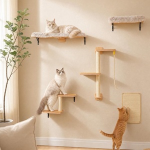 image:imagePAWZ Road Cat Wall Shelves Wood Cat Wall Furniture with Perches amp Scratching Posts 5in1 Modern Climbing Set with Scratcher Pads amp Climbing Ropes for Indoor CatsBeigeBeige