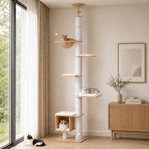 image:imagePAWZ Road Cat Wall Shelves Wood Cat Wall Furniture with Perches amp Scratching Posts 5in1 Modern Climbing Set with Scratcher Pads amp Climbing Ropes for Indoor CatsBeigeWhite