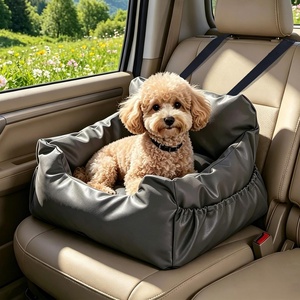 image:imagePAWZ Road Dog Car Seat Pet Car Bed for TravelampHome Waterproof Leather Dog Booster Seat with Safety Belts amp Storage Pocket GreyLarge