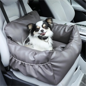 image:imagePAWZ Road Dog Car Seat Pet Car Bed for TravelampHome Waterproof Leather Dog Booster Seat with Safety Belts amp Storage Pocket GreyMedium