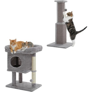 image:image26 Gray Cat Tower with Large Perch Private Condo Spring Ball amp 2 Scratching Posts amp 32 Tall Scratching Post for Indoor Cats Adults