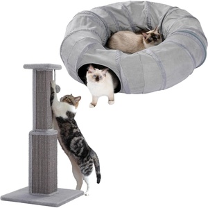 image:image32 Tall Cat Scratching Post with Woven Sisal Large Base and Removable Dangling Ball amp Large Cat Donut Tunnel with Central Mat Peek Hole and Cat Toy
