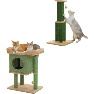 image:imagePAWZ Road Carpet Cat Scratching Post 32 Tall Scratching Post amp 26 Inches Cactus Cat Tower with Large Perch for Indoor Cats