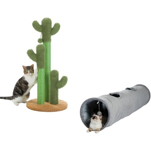 image:imagePAWZ Road Cat Scratching Post Cactus Cat Scratcher Featuring with 3 Scratching Poles and Interactive Dangling Ball Bundle with Cat Tunnel 51 Inches Long Cat Toys Collapsible Tunnel