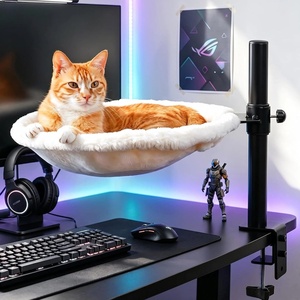 image:imagePAWZ Road Cat Desk Bed Hammock 360 Roataion amp Height Adjustable Gray  Cat Hammock for Desk with Washable Cover amp Heavy Duty Cat Desk Attachment Supports 50 lb Clap Mounted Fit Most Tables amp BedsBeige