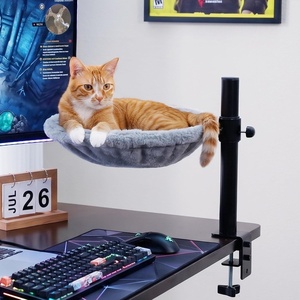 image:imagePAWZ Road Cat Desk Bed Hammock 360 Roataion amp Height Adjustable Gray  Cat Hammock for Desk with Washable Cover amp Heavy Duty Cat Desk Attachment Supports 50 lb Clap Mounted Fit Most Tables amp BedsGray