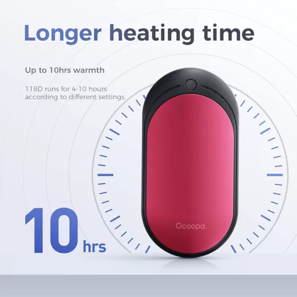 OCOOPA Hand Warmer Rechargeable SingleDouble Side Heating 5 Levels up to 10hrs Heat 5200mAh Electric Portable Pocket Heater Heat Therapy Great for Outdoors Warm Gifts 118D2 PackRed