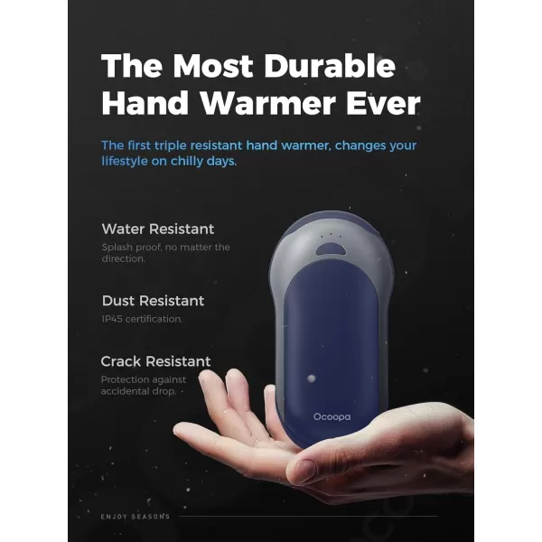 OCOOPA IP45 Waterproof Hand Warmer Rechargeable Up to 15hrs Heat10000mAh Durable Quick Charge Electric Hand Heater PD Compatible 3 Levels for Outdoors Heavy Duty H01PD PROYale blue