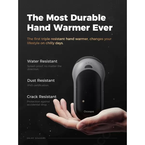 OCOOPA IP45 Waterproof Hand Warmer Rechargeable Up to 15hrs Heat10000mAh Durable Quick Charge Electric Hand Heater PD Compatible 3 Levels for Outdoors Heavy Duty H01PD PROBlack